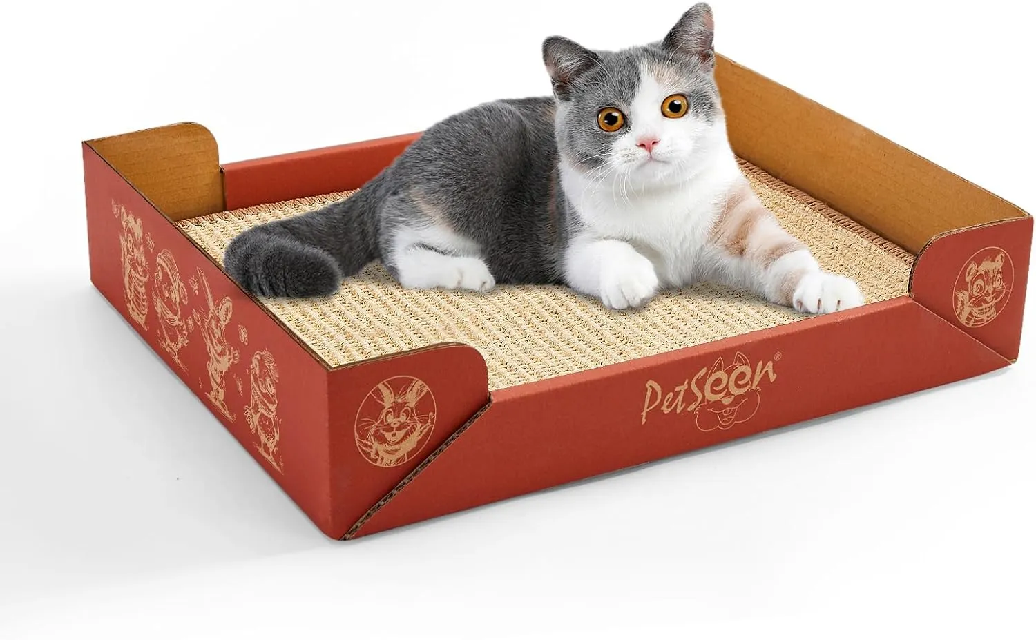Cat Scratching Board, Corrugated Cardboard with Sisal Pad, 3 in1 Cat Scratch Pad with Box, Cardboard Scratch Boxes for Large Sized Cats, Cat Scratchers for of Indoor Cats