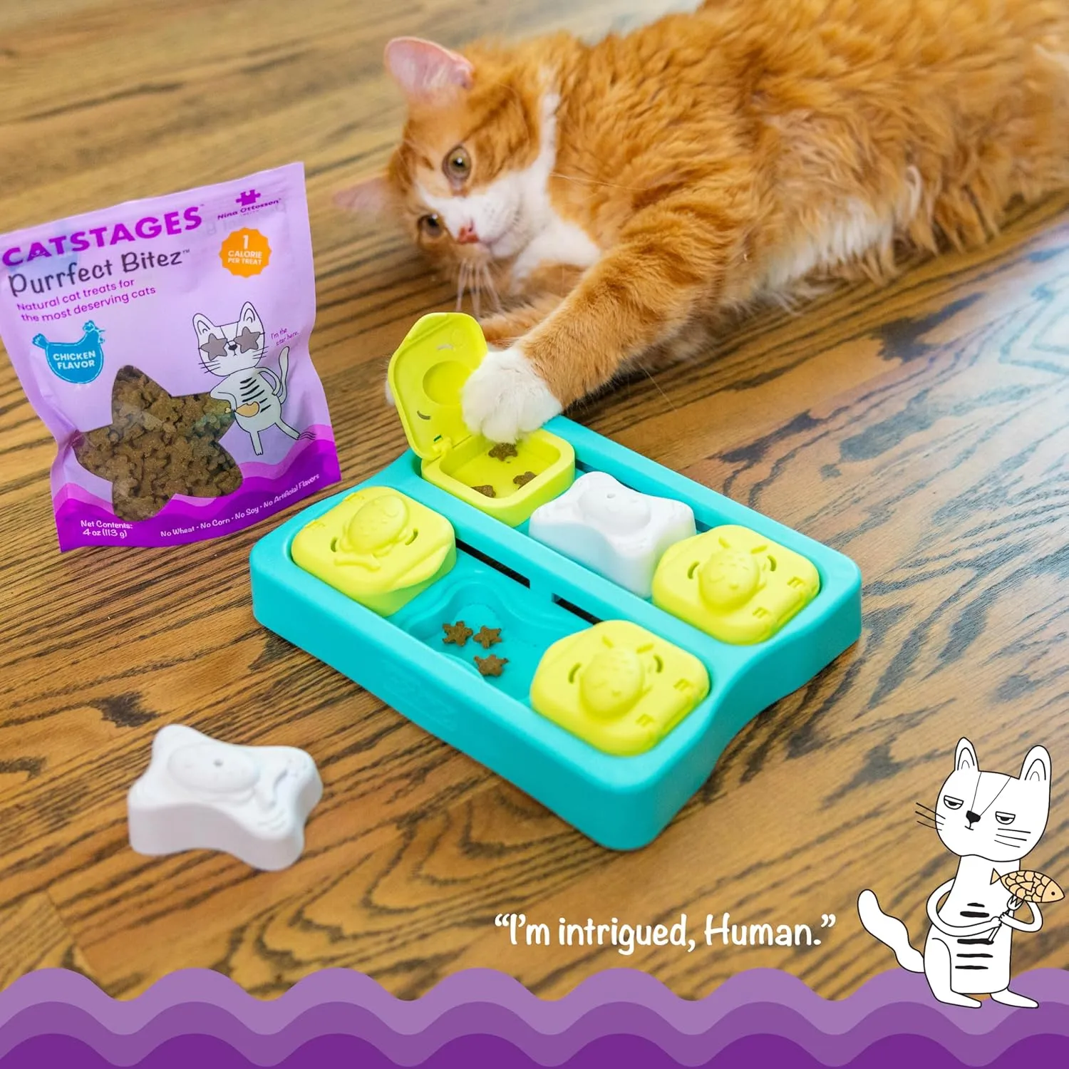Catstages by Nina Ottosson Purrfect Bitez Natural Crunchy Cat Treats for Puzzles, Toys, Feeders, & Training, USA-Made, Real Chicken Flavor, 4oz