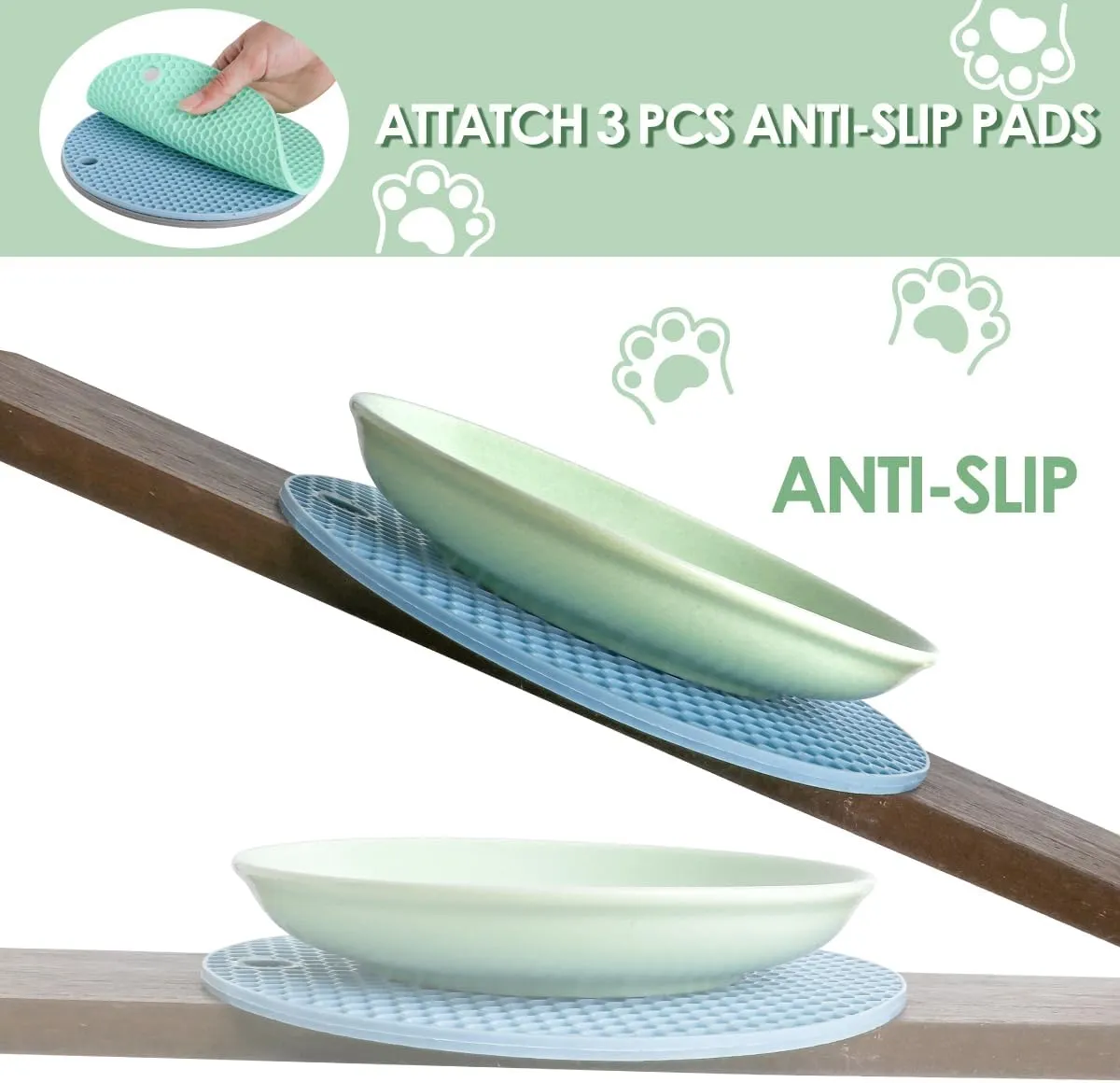 Ceramic Cat Bowls,Wide Shallow Cats Bowl,Shallow Cat Food Dish,Cute Cats Feeding Bowls,with Silicone Non-Slip Mats (3PCS)