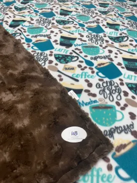 Coffee Fleece Blanket - Choose Size & Cuddle Minky Backing Options