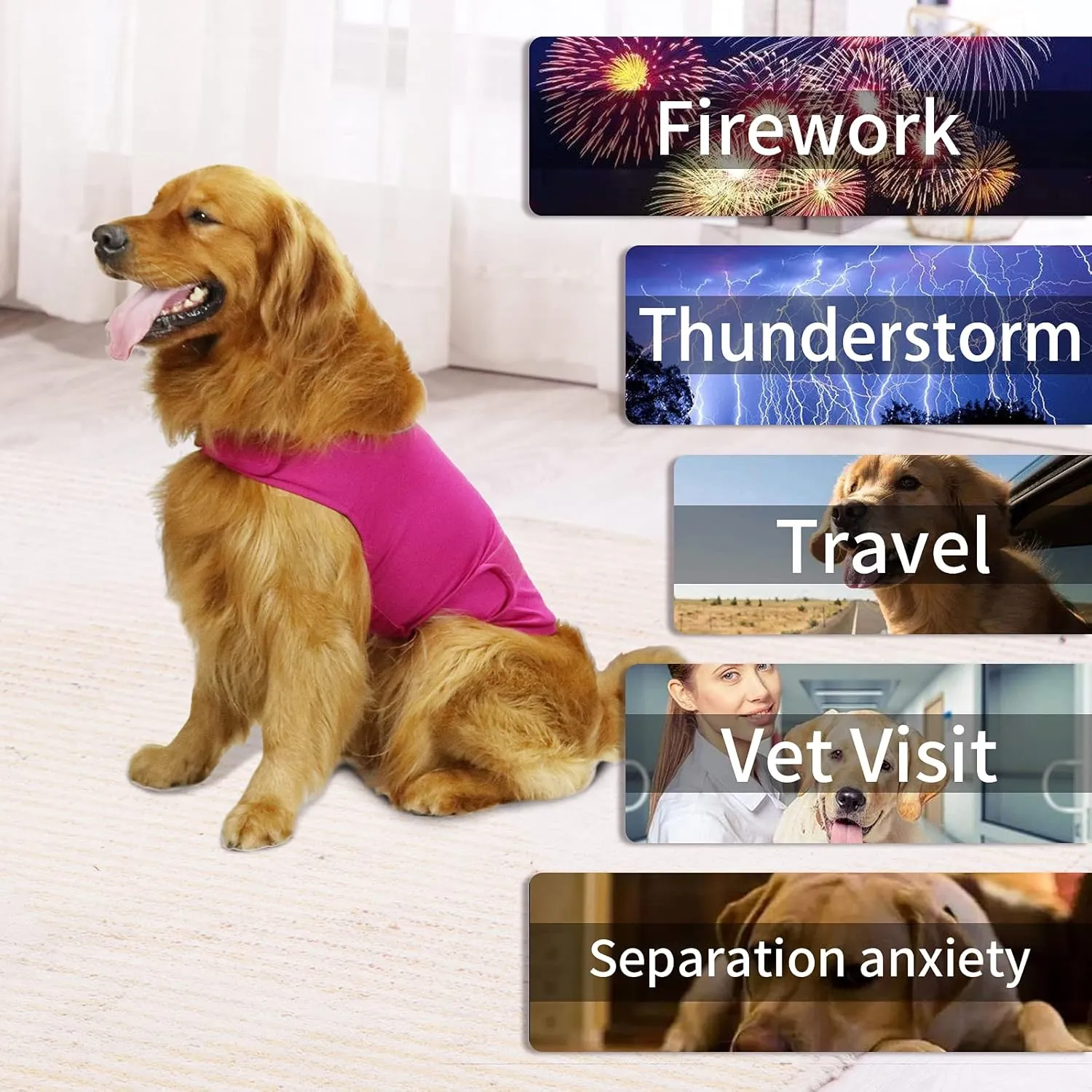 Comfort Dog Anxiety Relief Coat, Dog Anxiety Calming Vest Wrap for Thunderstorm,Travel,4th of July Fireworks,Vet Visits,Separation Anxiety Relief for Dogs (X-Small (Pack of 1), Rose)