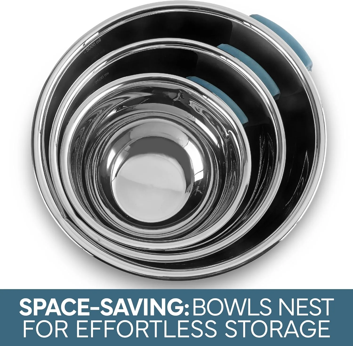 COOK WITH COLOR Stainless Steel Mixing Bowls Set and Measuring Cups- Nesting Bowls with Non-Slip Bottom and Easy-Grip Handles, Blue, 11 Pieces