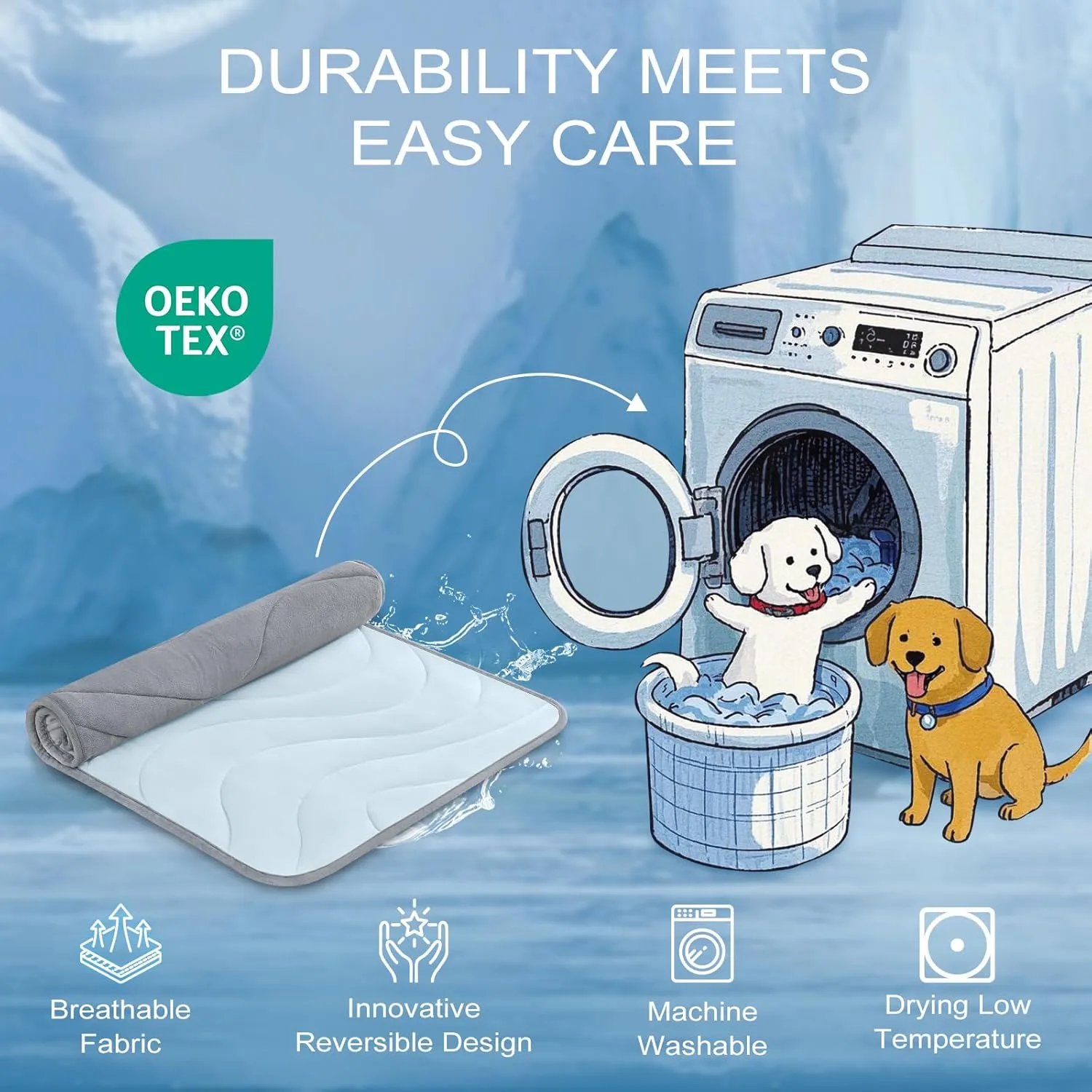 Cozyide Dog Cooling Mat, Large Cooling Mat for Dogs, Reversible Pad for Dog, 40" L x 28" W,Ocean Blue