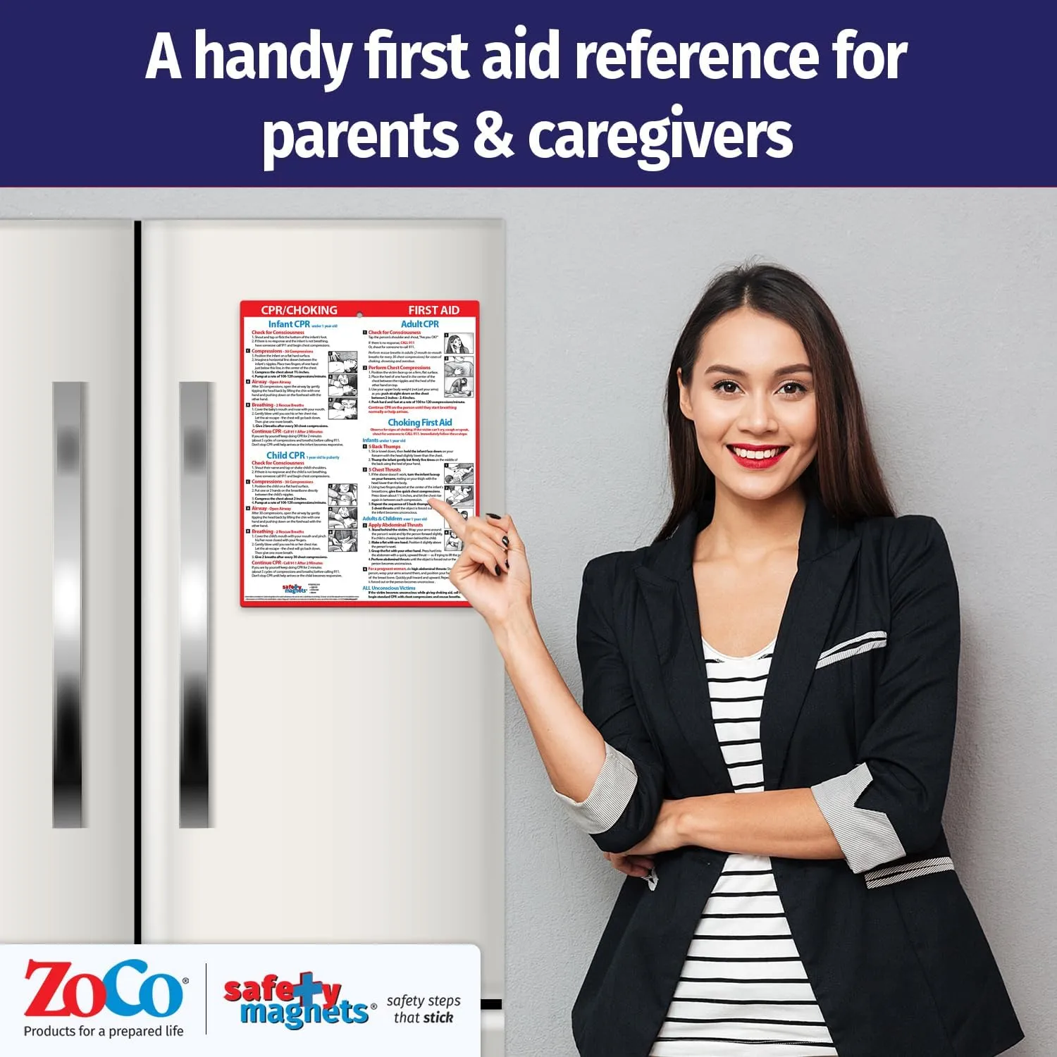 CPR & Choking Fridge Magnet (2 Pack)  First Aid Instructions for Infants, Children, & Adults  Heimlich Maneuver Laminated Card 8.5" x 11"  by Safety Magnets