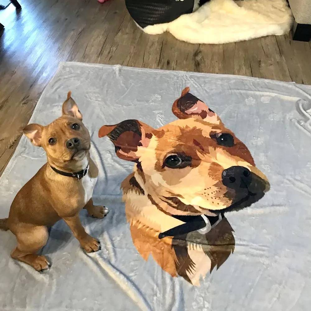 Custom Dog Blankets Personalized Pet Photo Blankets Painted Art Portrait Fleece Blanket Best Gift 2021 Pet Portrait Blanket