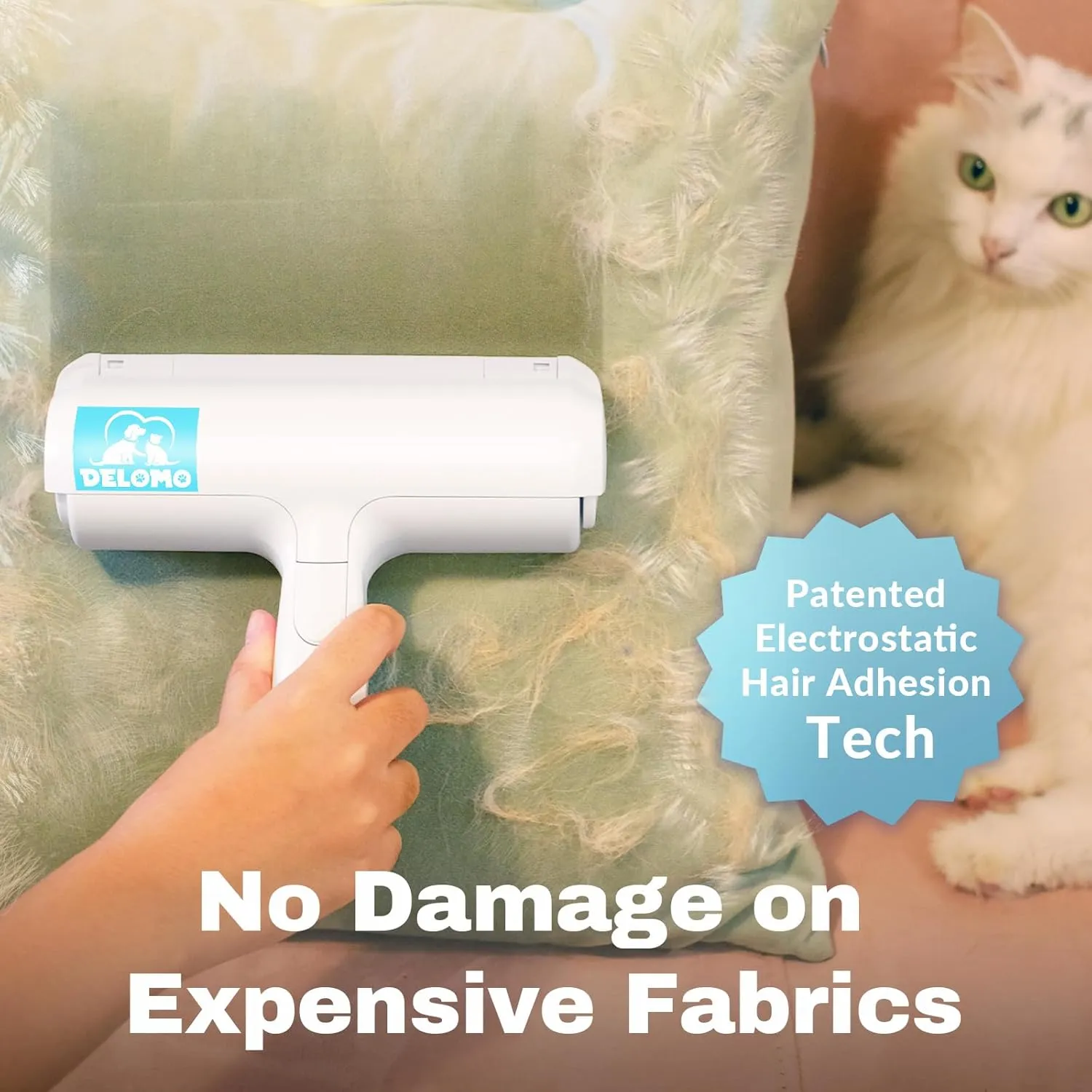 DELOMO Pet Hair Removal Tool, Pet Hair Remover - Lint Roller for Pet Hair - Cat and Dog Hair Remover for Couch, Furniture, Carpet, Car Seat, Reusable Lint Roller with Fur Bin, Pet Owner Essential