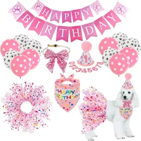 Dog Birthday Bandana Hat Girl Dogs Birthday Party Supplies Red Bowtie Dogs Tutu Skirt for Girl Dog Birthday Decorations