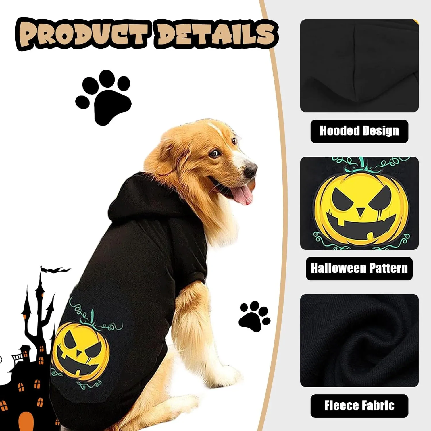 Dog Clothes Pet Sweater Cat Halloween Hoodies Doggy Clothes Dog Fleece Hooded Sweatshirt Puppy Apparel Black02 Medium