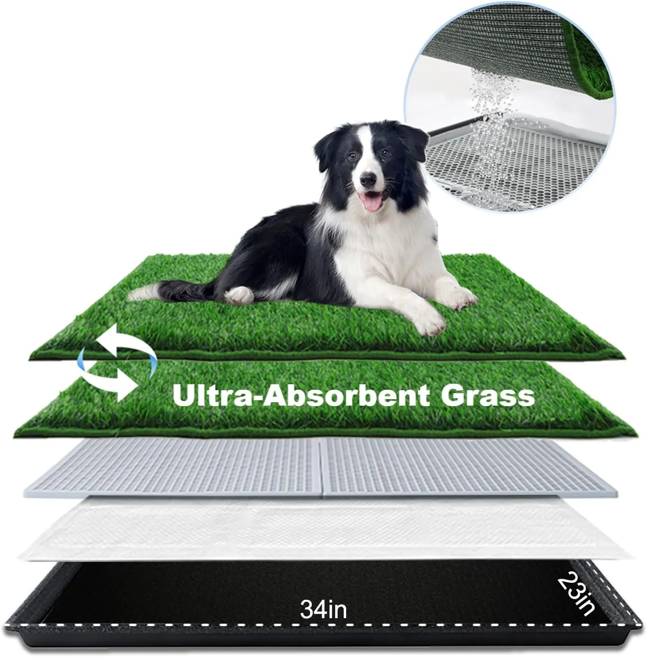 Dog Grass Pad with Tray Large 3423, Dog Potty with Ultra-Absorbent Artificial Grass for Dogs with Hemmed Edge, Pee Pads for Dogs, Realistic, Odor Free, Litter Box for Balcony