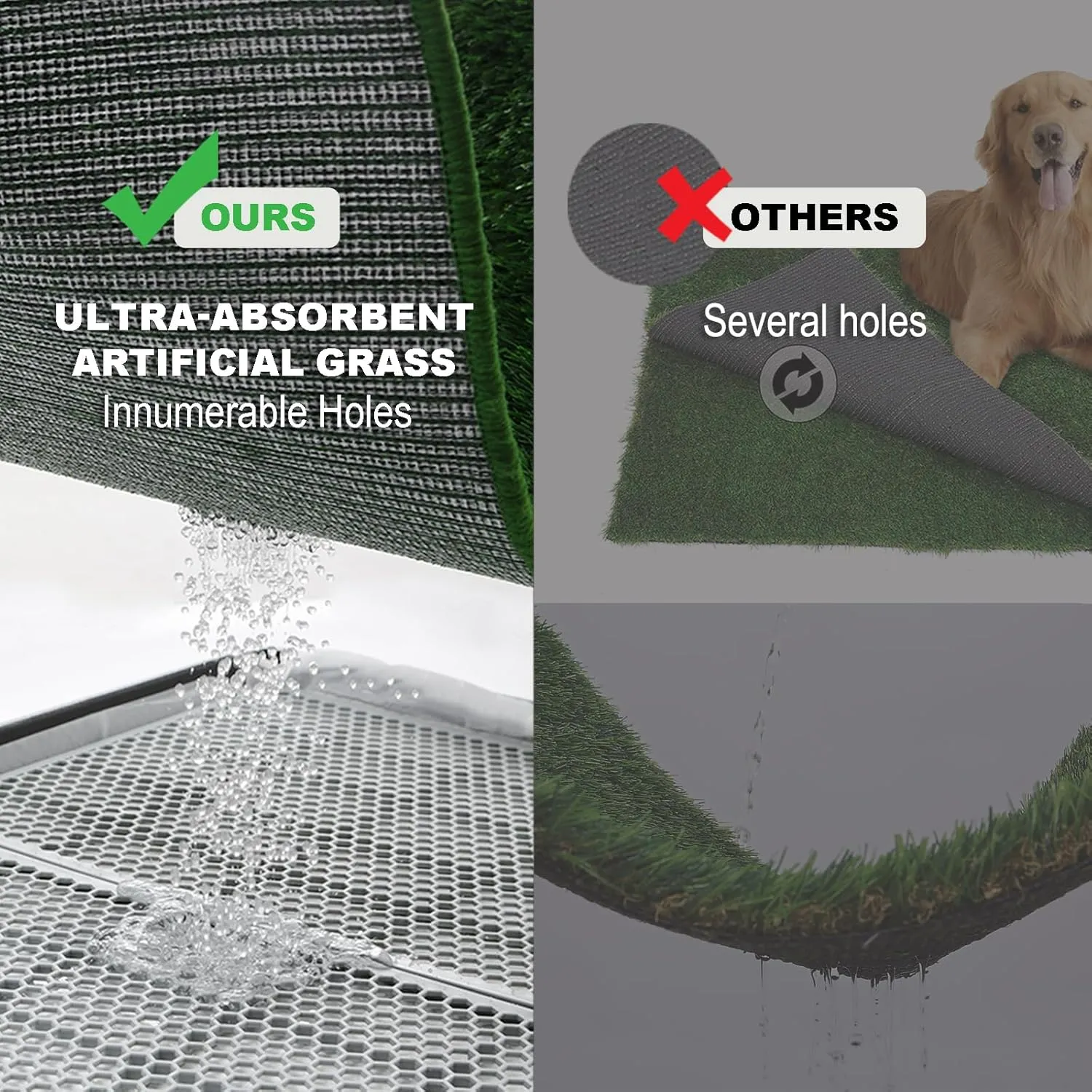 Dog Grass Pad with Tray Large 3423, Dog Potty with Ultra-Absorbent Artificial Grass for Dogs with Hemmed Edge, Pee Pads for Dogs, Realistic, Odor Free, Litter Box for Balcony