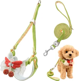 Dog Harness and Leash Set, Soft Breathable Adjustable Lace Design Cute Dog Vest Harness for Small Dogs and Cats, Suitable for 3 to 10 Pounds