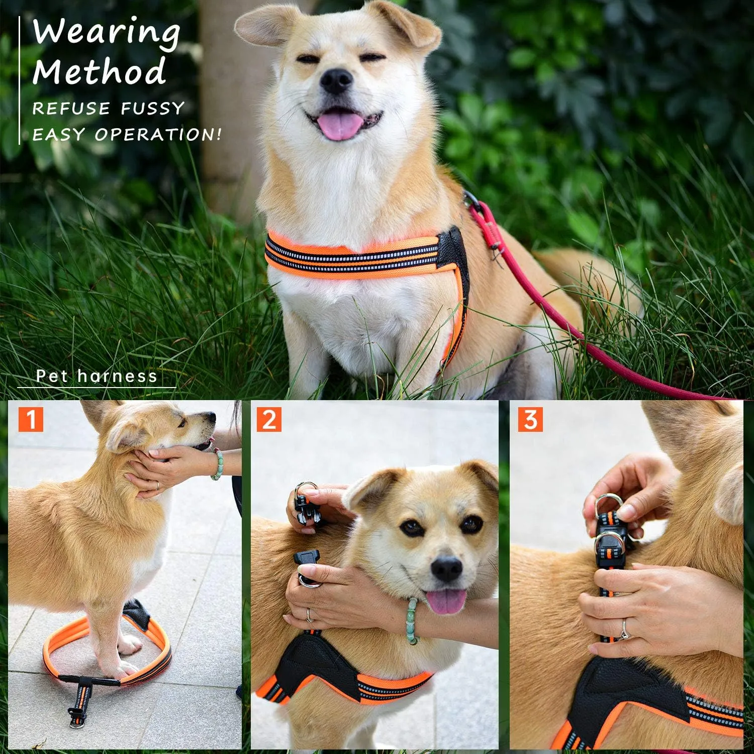 Dog Harness No Pull Ultra Soft Breathable Padded Pet Harness 2 Adjustable Botton, 3M Reflective Pet Harness for Dogs Easy Control for Small Medium Large Dogs (M, Black)