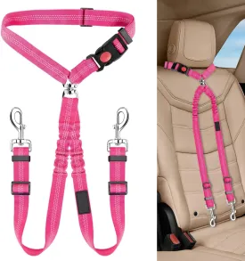 Dog Seat Belt,New Dual Pet Car Headrest Restraint Safety Seatbelt, No Tangle Dog Leash, Pet Dog Car Seatbelt Leash,Duty Adjust Elastic Connect Harness in Vehicle Travel (Pink)