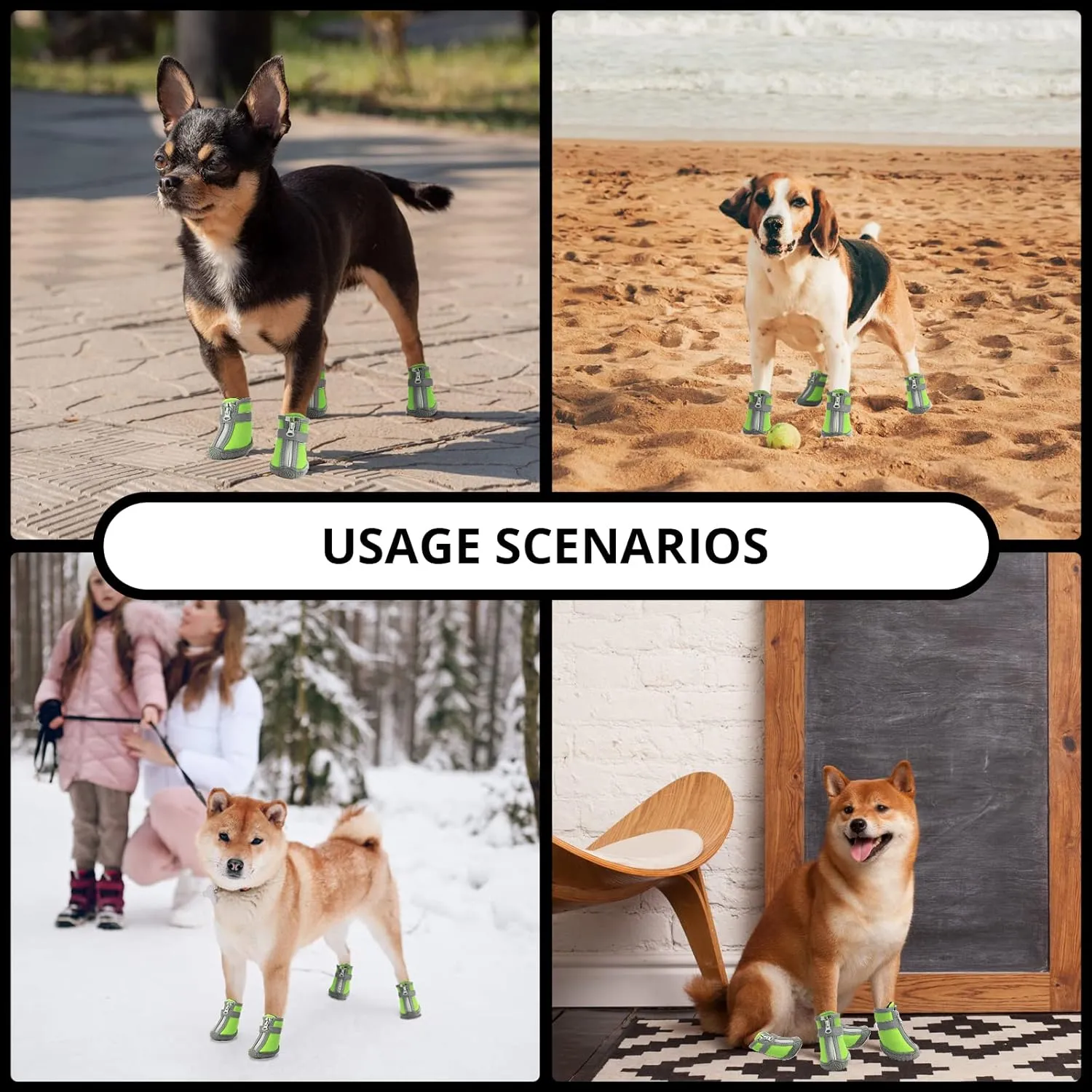 Dog Shoes for Small Medium Dogs Waterproof Puppy Dog Boots with Safety Reflective Dog Paw Protectors for Winter Hot Pavement Rainy Day with Anti Slip Rubber Sole (Green, Size 5)
