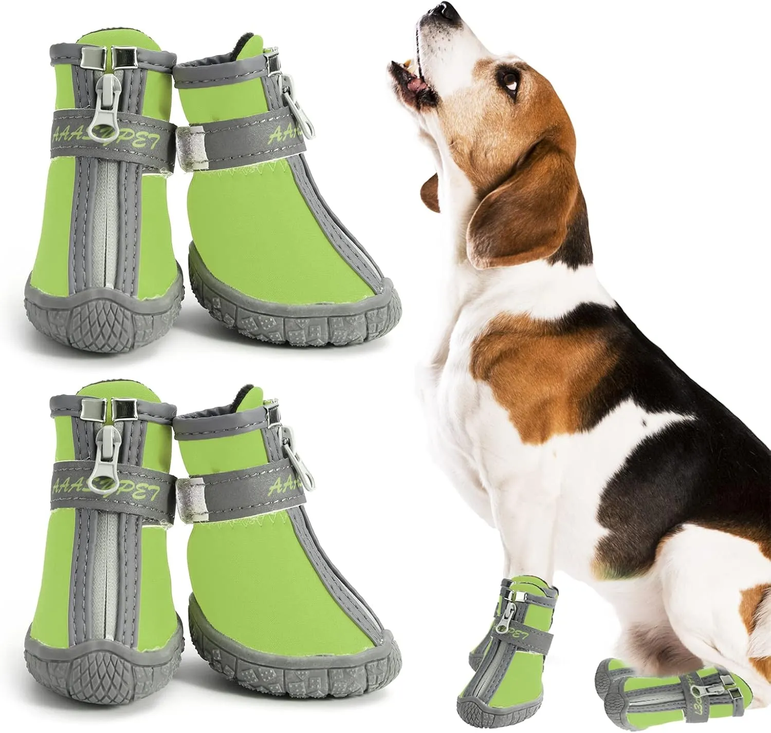 Dog Shoes for Small Medium Dogs Waterproof Puppy Dog Boots with Safety Reflective Dog Paw Protectors for Winter Hot Pavement Rainy Day with Anti Slip Rubber Sole (Green, Size 5)