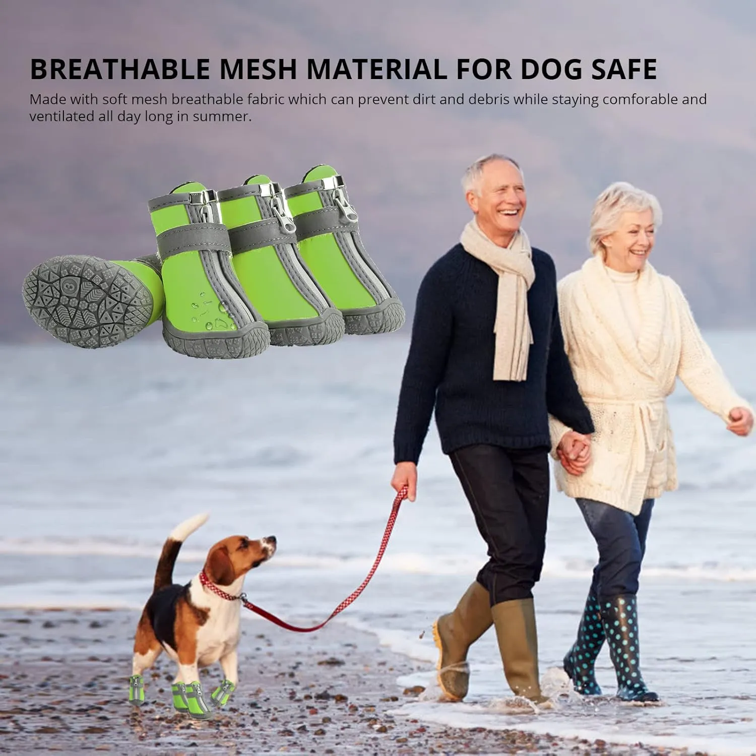 Dog Shoes for Small Medium Dogs Waterproof Puppy Dog Boots with Safety Reflective Dog Paw Protectors for Winter Hot Pavement Rainy Day with Anti Slip Rubber Sole (Green, Size 5)