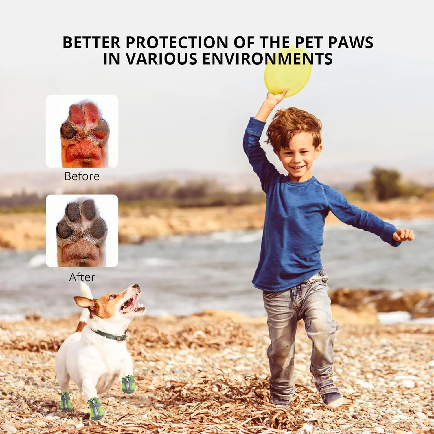 Dog Shoes for Small Medium Dogs Waterproof Puppy Dog Boots with Safety Reflective Dog Paw Protectors for Winter Hot Pavement Rainy Day with Anti Slip Rubber Sole (Green, Size 5)