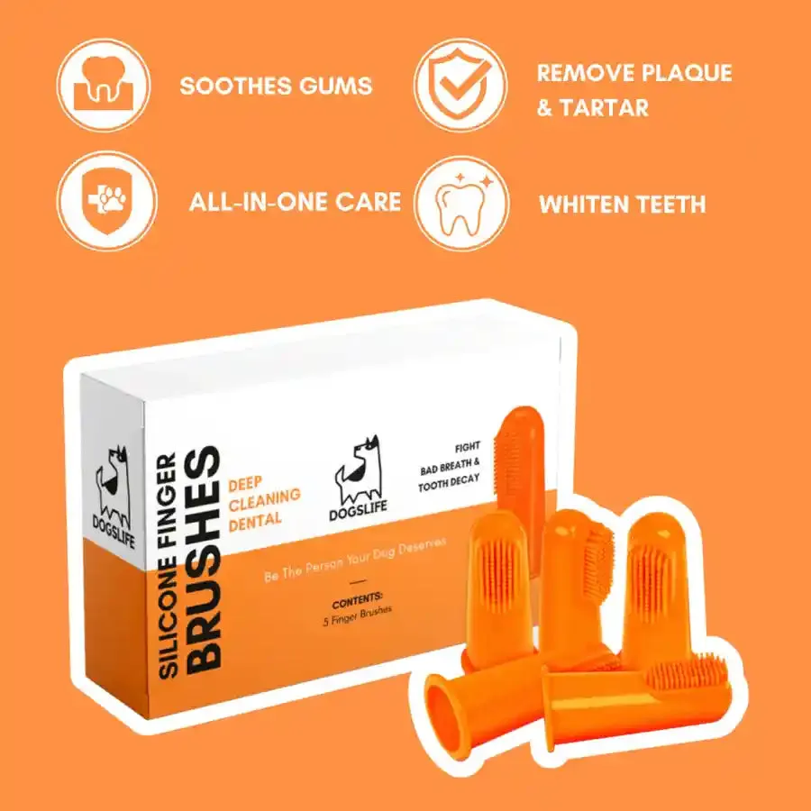 Dogslife 5 x Deep Cleaning Silicone Finger Brushes - Dog Dental Hygiene