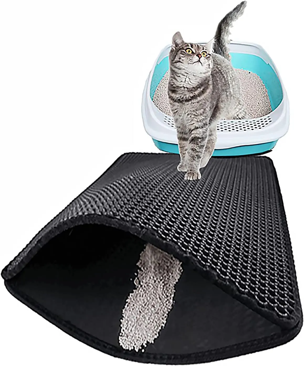 Edkavon Cat Litter Trapping Mat,Litter Box Mat,Honeycomb Double Layer Design,Kitty Litter Mats for Floor Waterproof Urine Proof,Easy Clean Scatter Control,17.7" x 23.6"