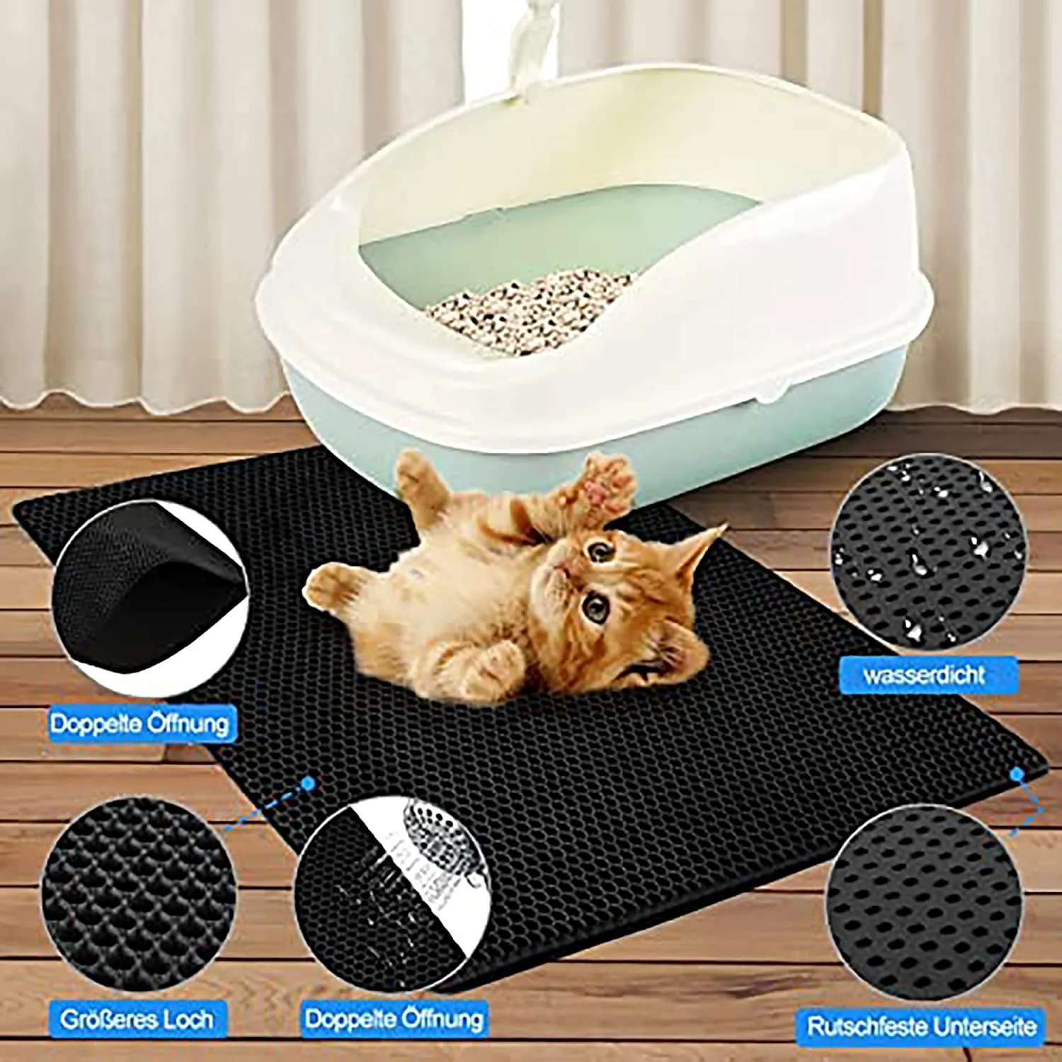 Edkavon Cat Litter Trapping Mat,Litter Box Mat,Honeycomb Double Layer Design,Kitty Litter Mats for Floor Waterproof Urine Proof,Easy Clean Scatter Control,17.7" x 23.6"