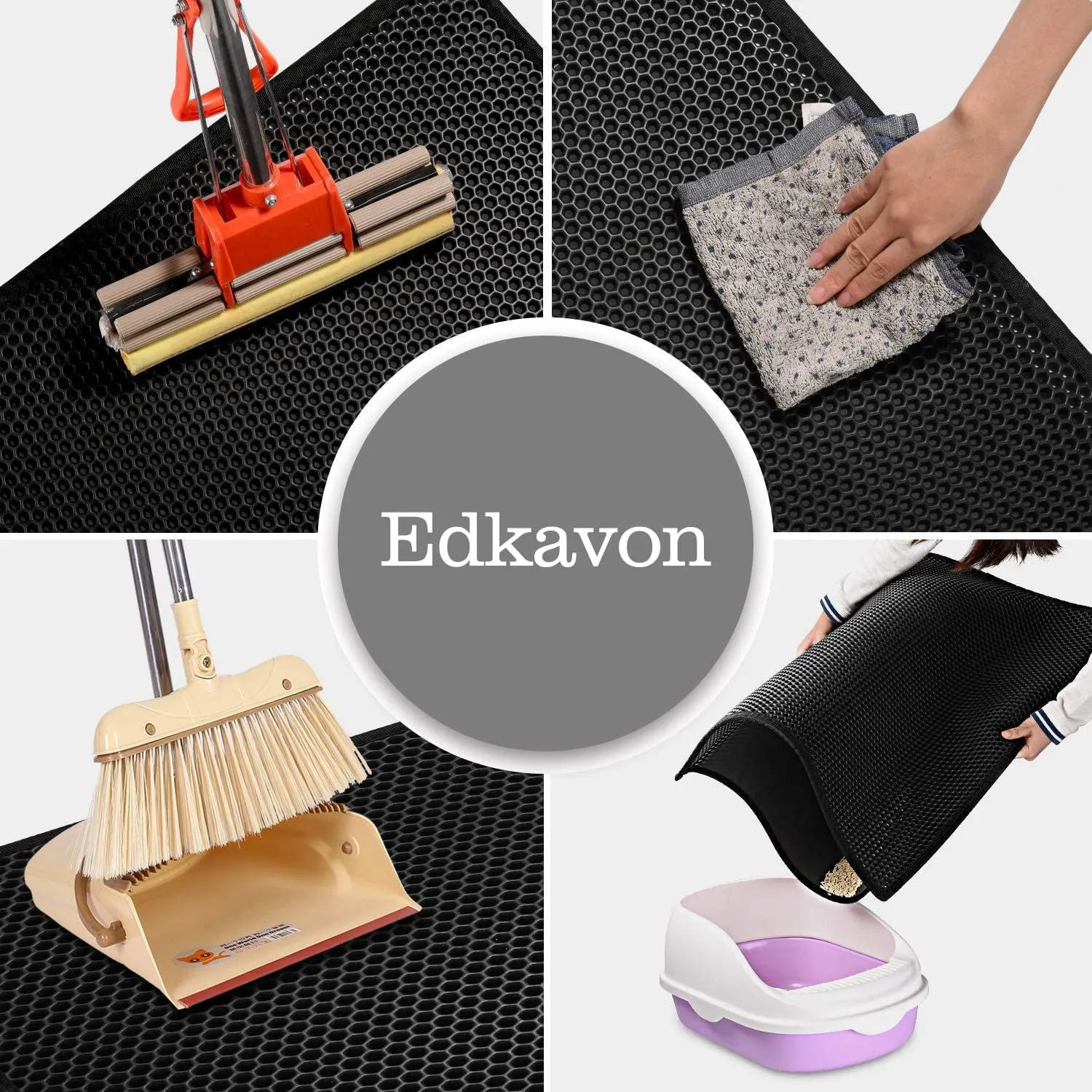 Edkavon Cat Litter Trapping Mat,Litter Box Mat,Honeycomb Double Layer Design,Kitty Litter Mats for Floor Waterproof Urine Proof,Easy Clean Scatter Control,17.7" x 23.6"