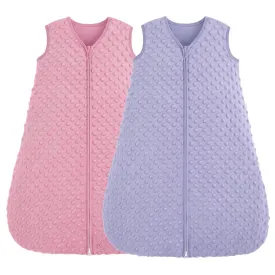 Fleece Baby Sleep Sack 6-12 Months, 1.5 TOG Cotton Baby Wearable Blanket With Soft Plush Dots, 2 Pack Newborn and Infant Warm Sleeping Sack with 2-Way Zipper Pink&Purple