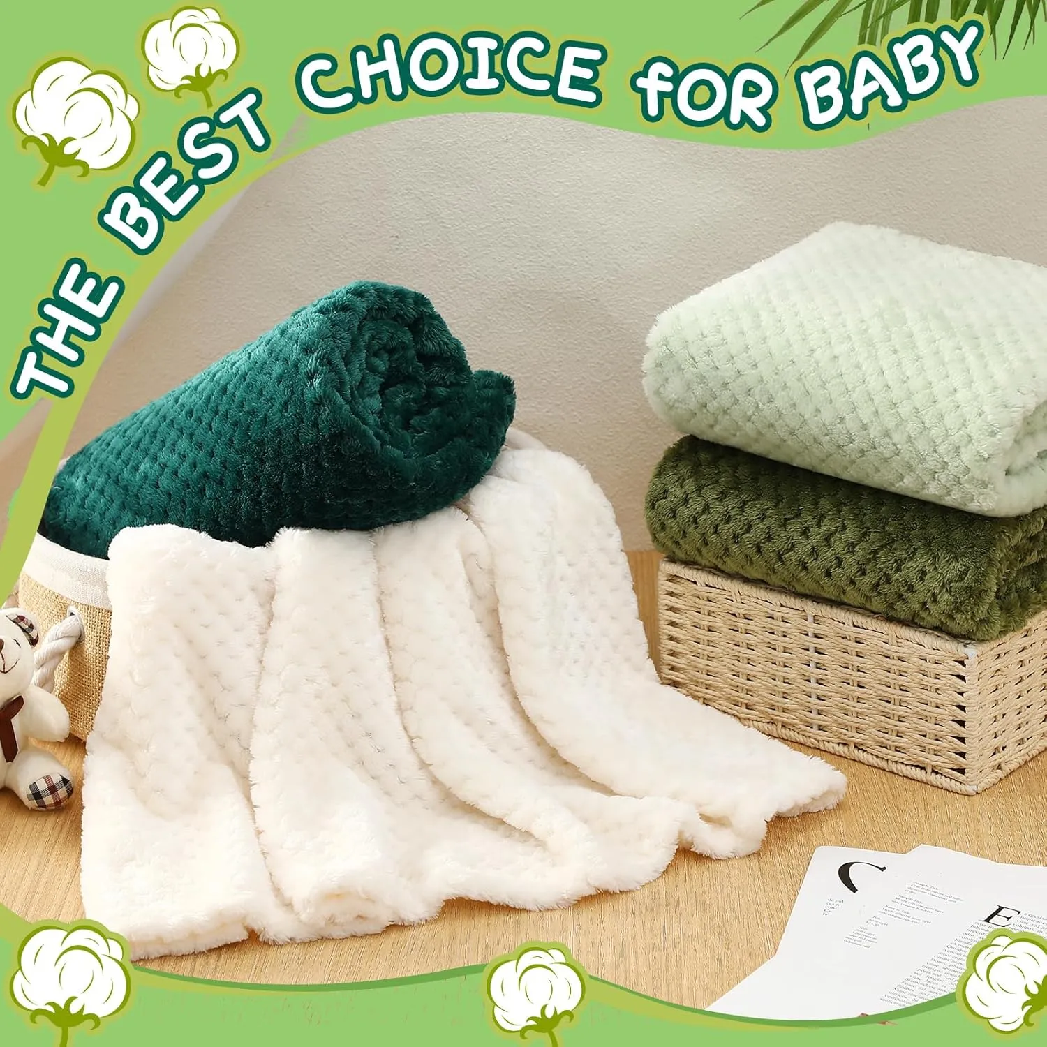 Frienda 4 Pcs Baby Fuzzy Blanket Fluffy Baby Blanket for Boys Girls Soft Warm Infant Newborn Toddler Receiving Nursery Bed Supplies, 32 x 24 Inch(Green Color)
