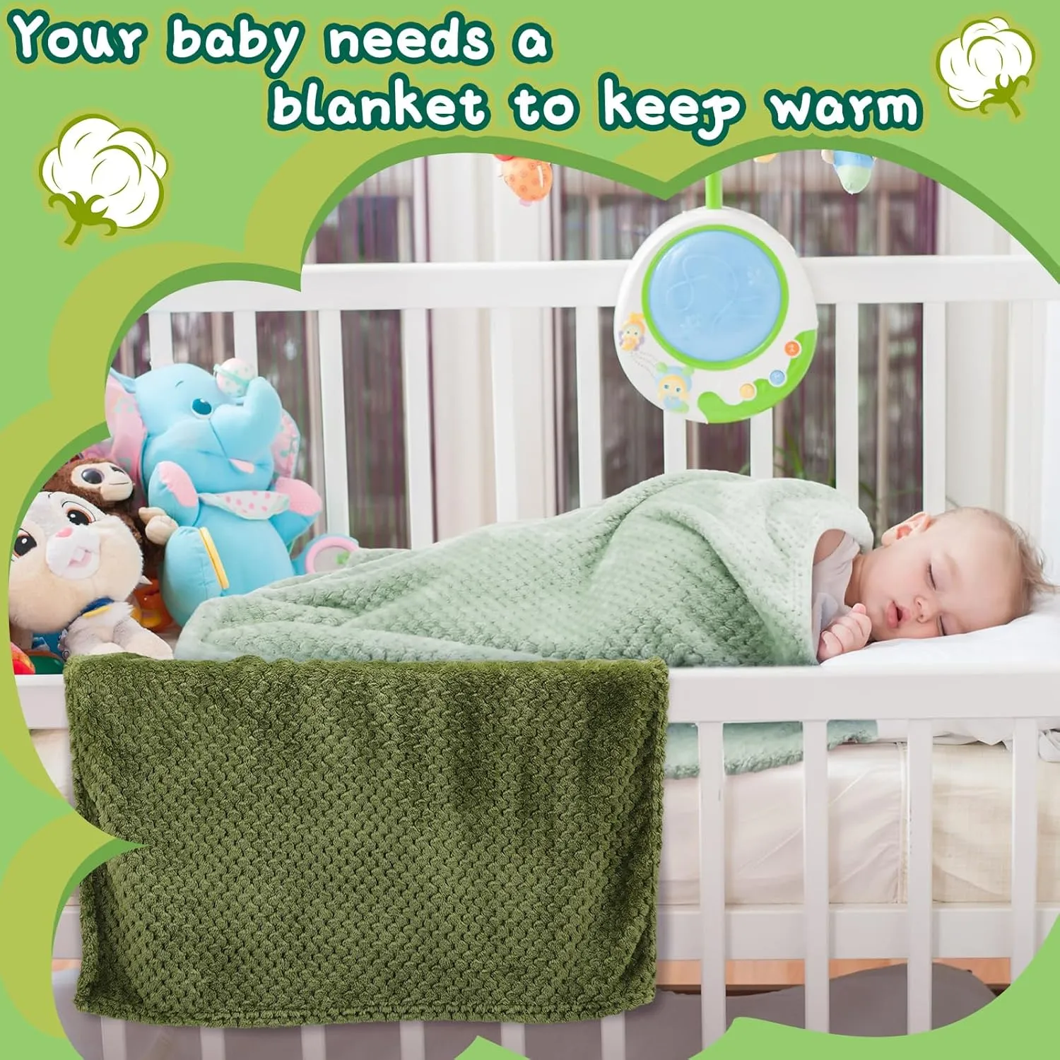 Frienda 4 Pcs Baby Fuzzy Blanket Fluffy Baby Blanket for Boys Girls Soft Warm Infant Newborn Toddler Receiving Nursery Bed Supplies, 32 x 24 Inch(Green Color)