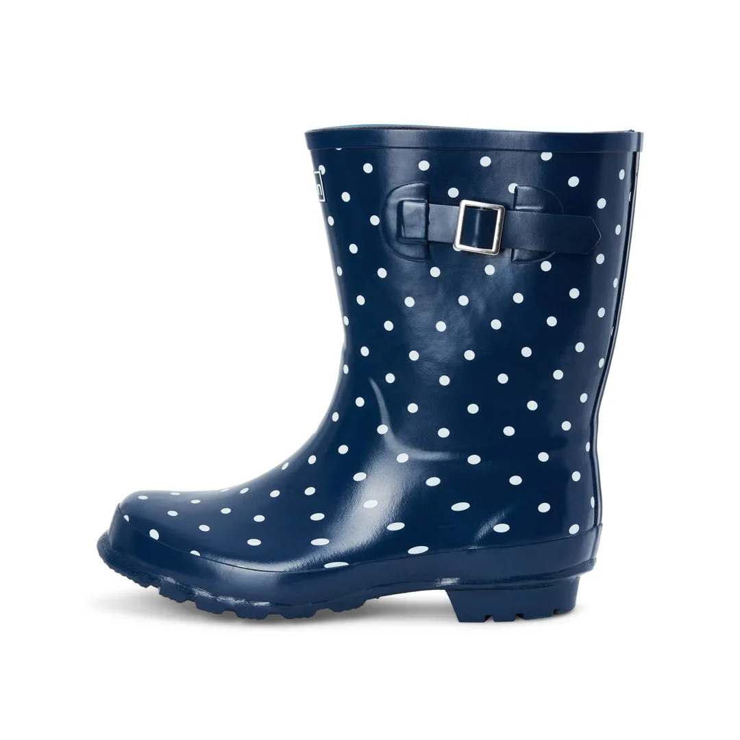 Half Height Navy Spot Rain Boots - Wide Foot and Ankle