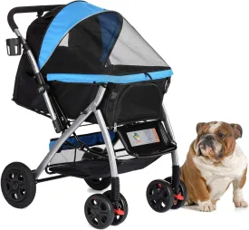 HPZ PET Rover Premium Heavy Duty Dog/Cat/Pet Stroller Travel Carriage with Convertible Compartment/Zipperless Entry/Reversible Handle Bar/Weather Resistance for Small, Medium and Large Pets (Blue)