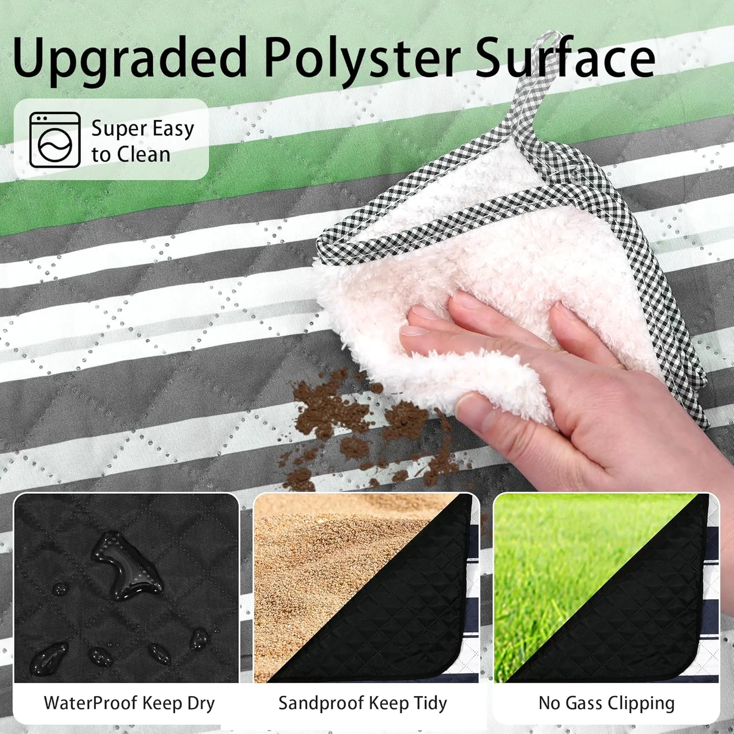 HX&OD Extra Large Picnic Blanket Outdoor 80x80 Waterproof Picnic Mat Foldable 3-Layer Camping Blanket Portable with Carry Strap Park Blanket for Grass(Green)