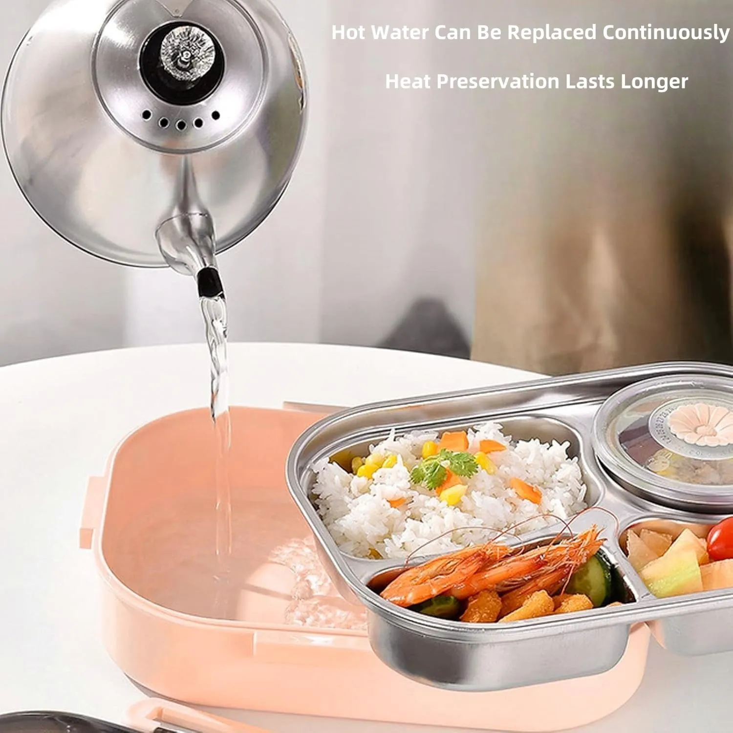 Insulated Lunch Boxes with a separate soup bowl,Stainless Steel Bento Box with Lid,4Grid Portable Box with Spoons,Chopsticks and Lunch Bag,Leakproof Lunchbox Set for Work Travel Camping (Pink, 1.5L)