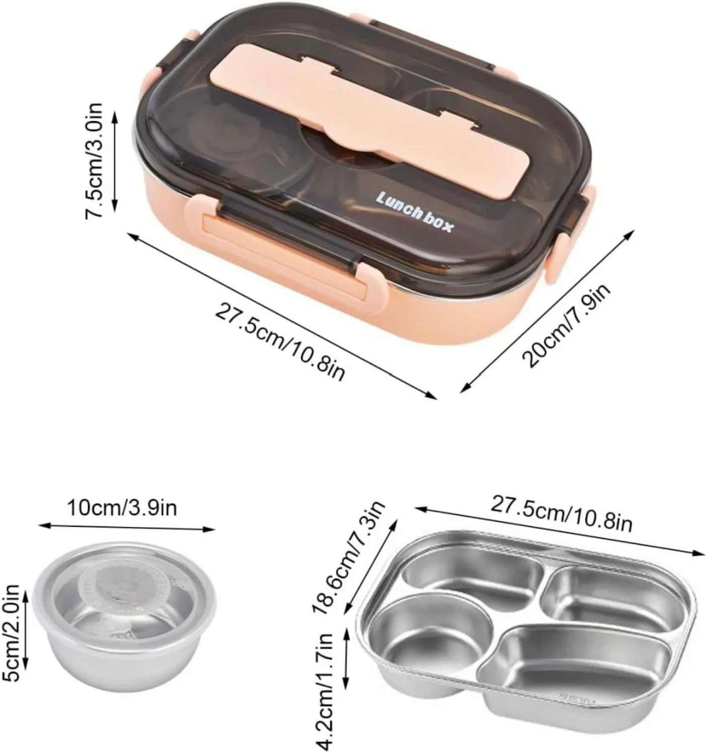 Insulated Lunch Boxes with a separate soup bowl,Stainless Steel Bento Box with Lid,4Grid Portable Box with Spoons,Chopsticks and Lunch Bag,Leakproof Lunchbox Set for Work Travel Camping (Pink, 1.5L)