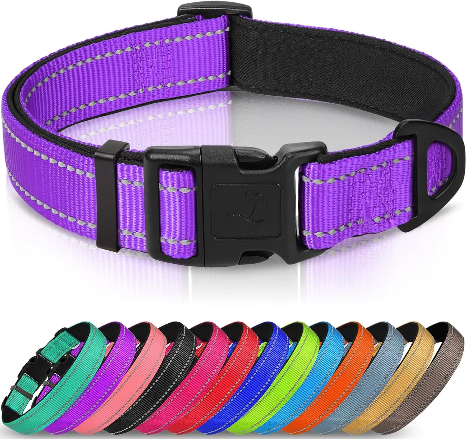 Joytale Reflective Dog Collar,Soft Neoprene Padded Breathable Nylon Pet Collar Adjustable for Puppy and Small Dogs,Purple,XS