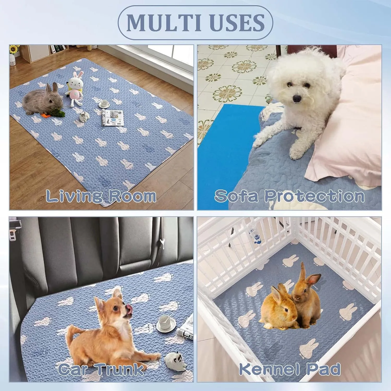 kathson Rabbit Cage Liners Washable Super Absorbent Sleep Pad Bed for Guinea Pig Small Animals Reusable Fleece Bedding Anti-Slip Mats for Bunny Hedgehog Kitten Chinchilla (27.5 x 59inch)
