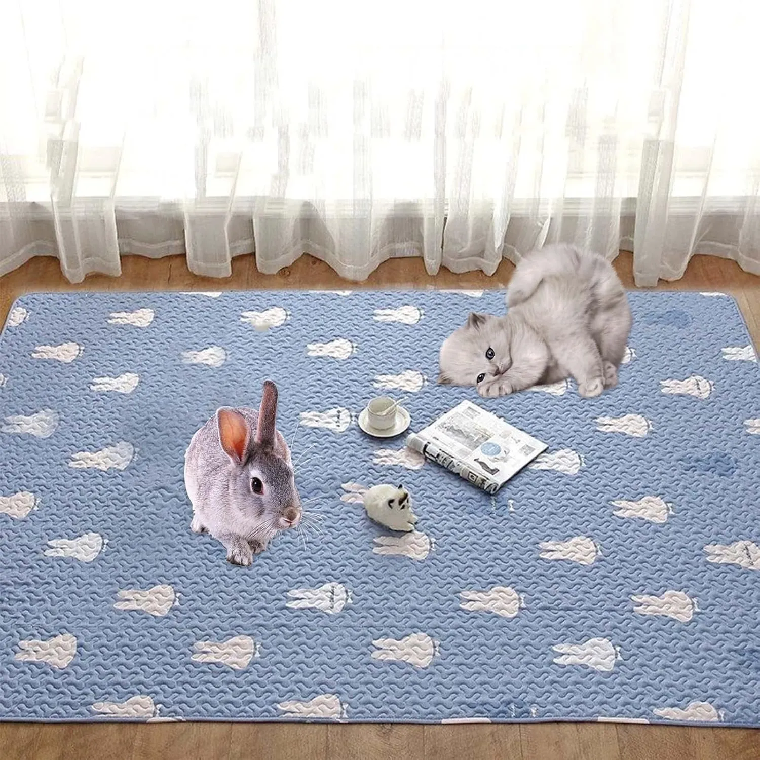 kathson Rabbit Cage Liners Washable Super Absorbent Sleep Pad Bed for Guinea Pig Small Animals Reusable Fleece Bedding Anti-Slip Mats for Bunny Hedgehog Kitten Chinchilla (27.5 x 59inch)