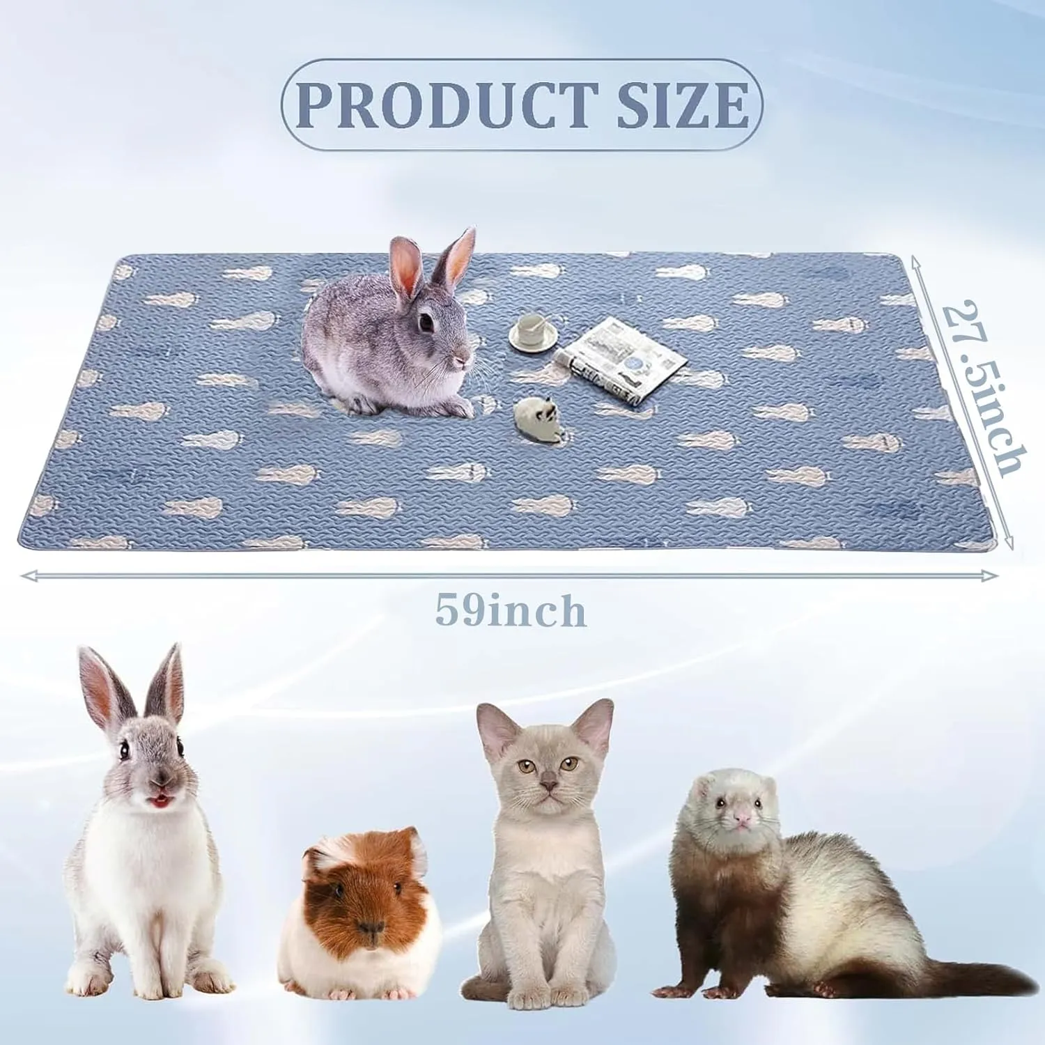 kathson Rabbit Cage Liners Washable Super Absorbent Sleep Pad Bed for Guinea Pig Small Animals Reusable Fleece Bedding Anti-Slip Mats for Bunny Hedgehog Kitten Chinchilla (27.5 x 59inch)