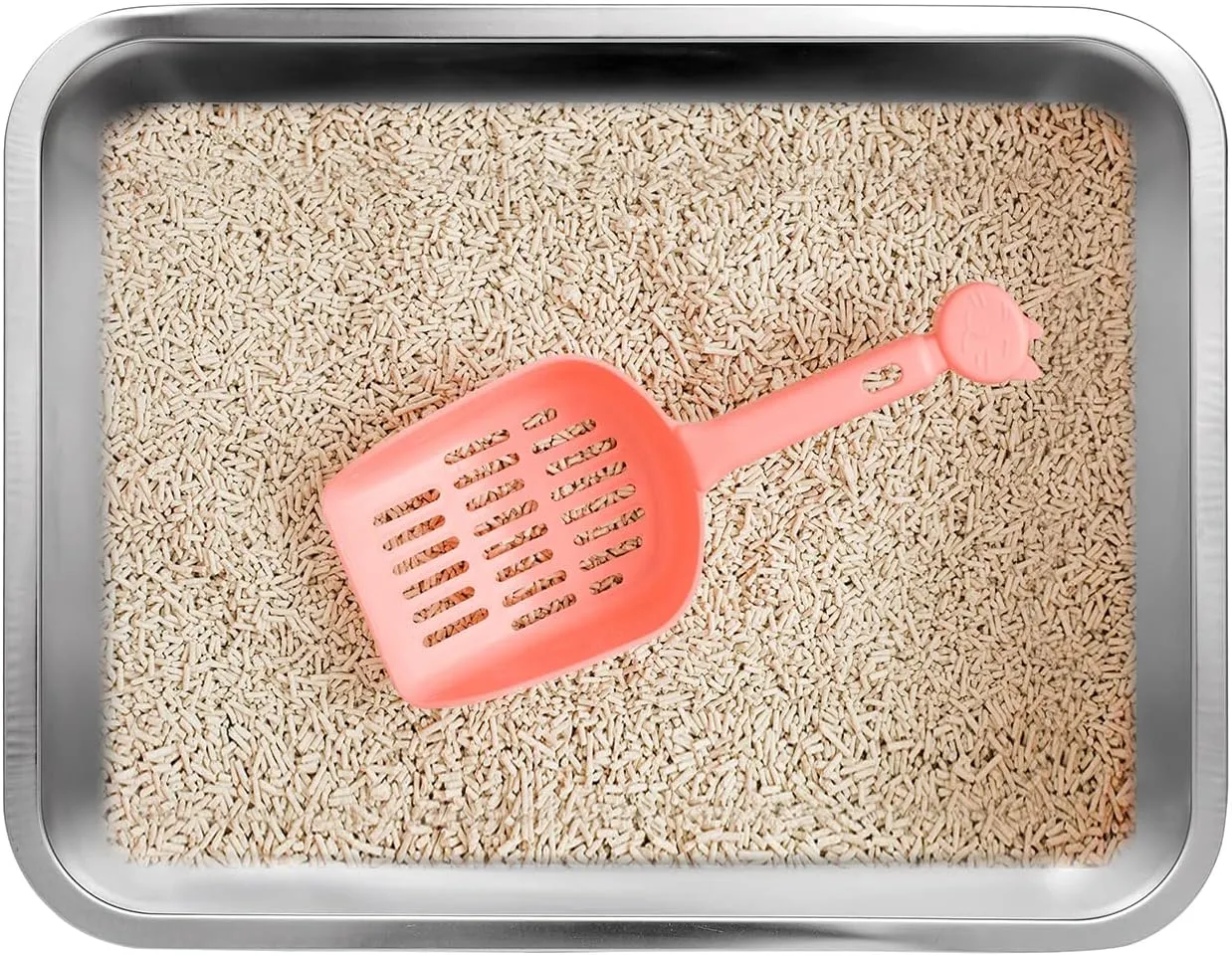 Kichwit Stainless Steel Cat Litter Box, Metal Cat Litter Pan, Kitten Litter Box Tray, Non Stick Smooth Surface (17.5" L x 13.5" W x 6" H)