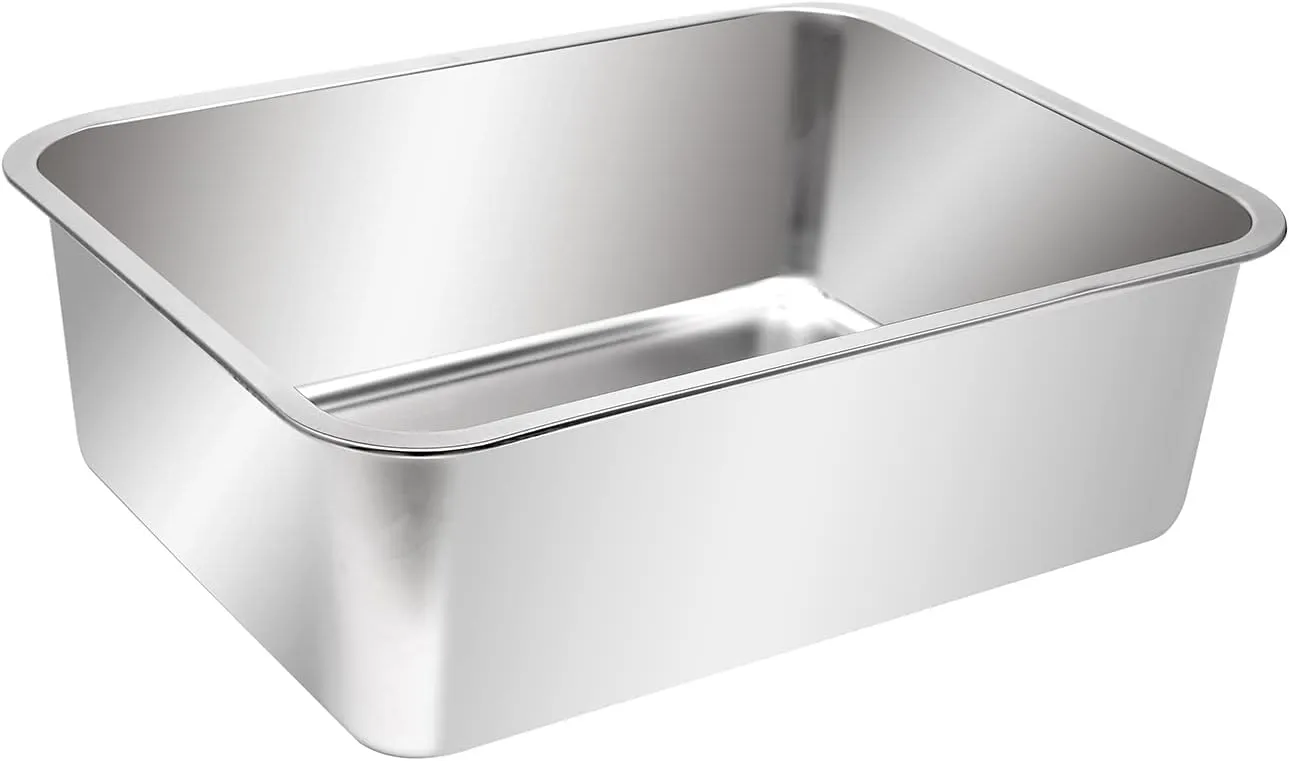 Kichwit Stainless Steel Cat Litter Box, Metal Cat Litter Pan, Kitten Litter Box Tray, Non Stick Smooth Surface (17.5" L x 13.5" W x 6" H)