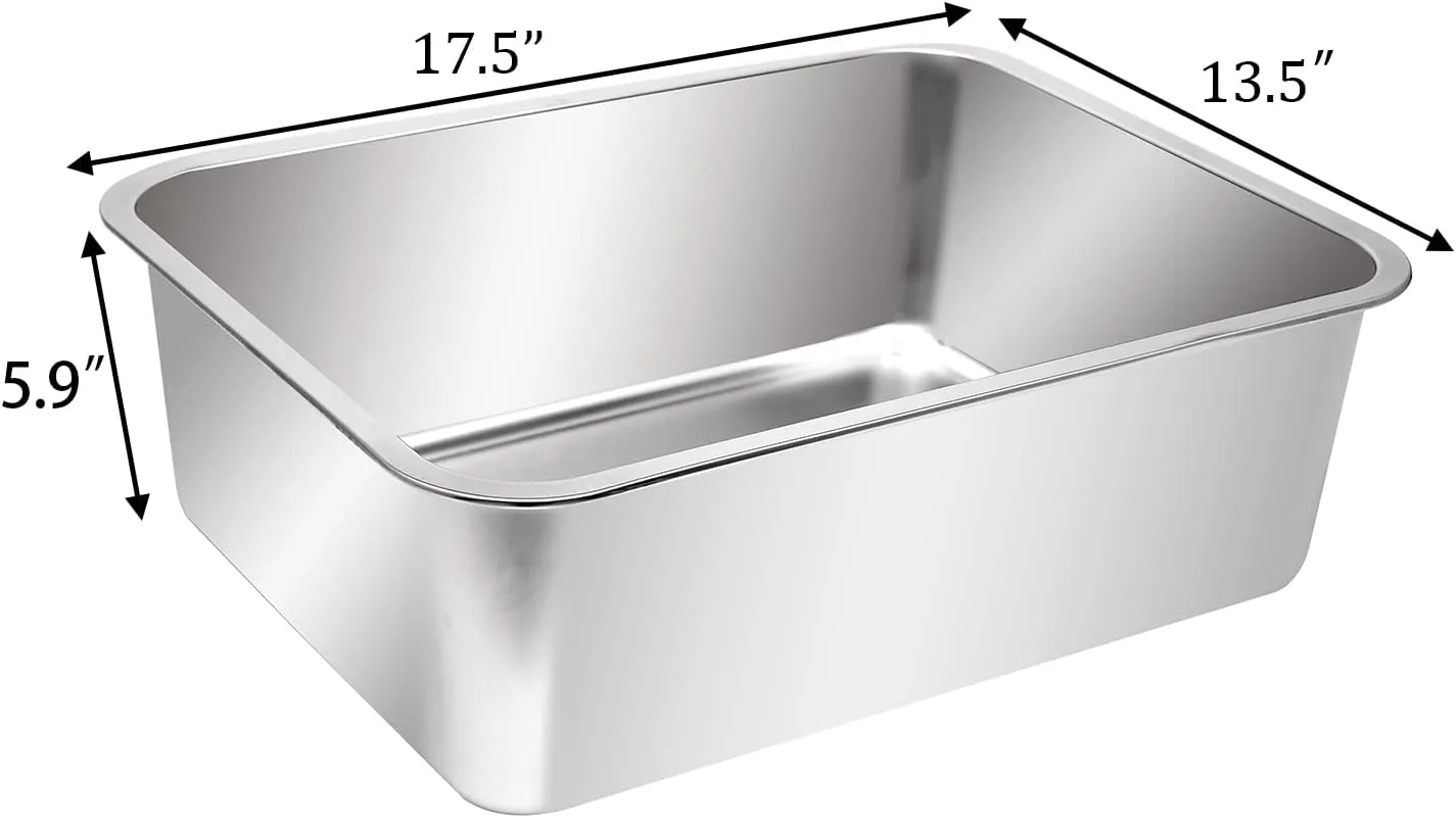 Kichwit Stainless Steel Cat Litter Box, Metal Cat Litter Pan, Kitten Litter Box Tray, Non Stick Smooth Surface (17.5" L x 13.5" W x 6" H)