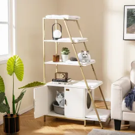 Large Cat Litter Box Enclosure with Storage and Removable Plush Mats-White