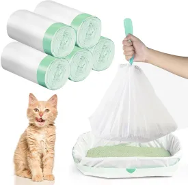 Large Cat Litter Liners Large, 50 Count Jumbo Drawstring Cat Litter Bags, Extra Thick Litter Pan Liners Heavy Duty 33"x18"