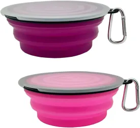 Large Collapsible Dog Bowl 35oz, 2 Pack Collapsible Travel Dog Cat Water Bowl Portable Foldable Food Dishes with 2 Carabiners for Travel, Hiking, Camping, Walking (Purple Pink, 1000ml)