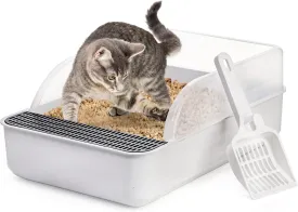 Lawei Open Top Cat Litter Box with High Side, Anti-Splashing Cats Litter Pan with with Litter Sifting Scoop, Semi-Closed Detachable Cat Cleaning Basin Kitten Toilet for Small Animal/Rabbit