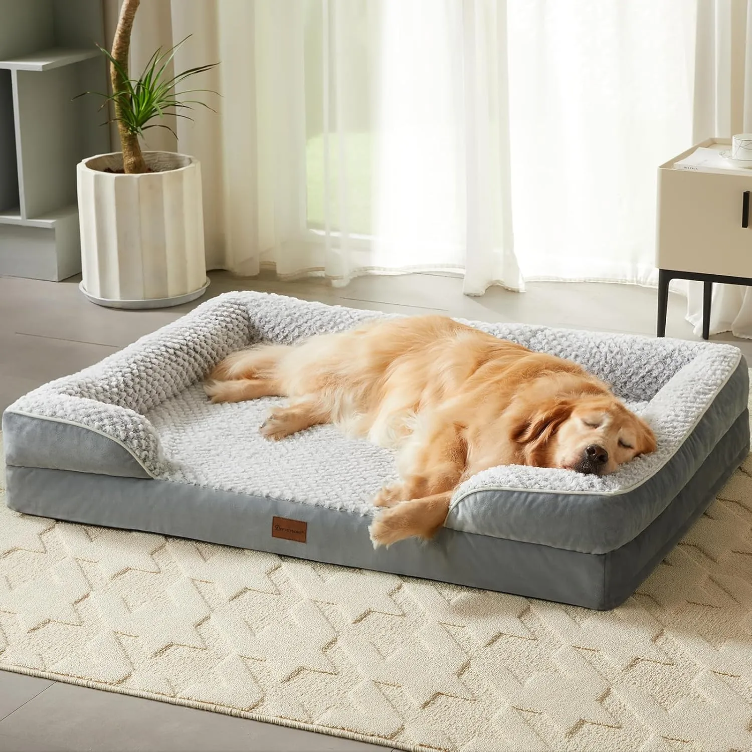 LNSSFFER Orthopedic Dog Beds for Large Dogs,Sofa Bed Extra Dogs. Egg Crate Foam with Removable Washable Pillow Cover,Waterproof Couch Anti-slip Bottom,Pet Bed., Grey