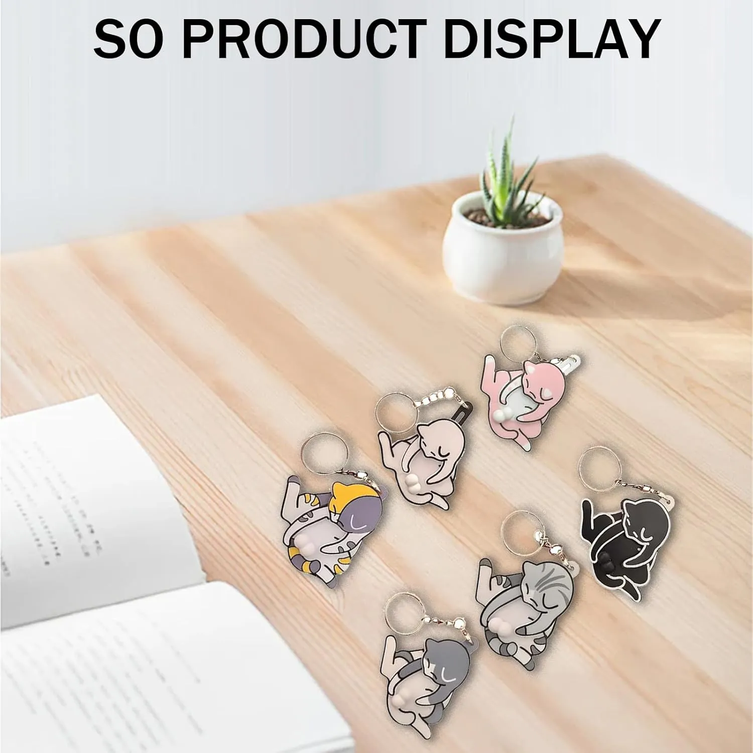 Mischief Cat Interactive Keychain, Cat Play with Its Spinning Balls Keychain, Rotating Cats Eggs Key Chain Toys