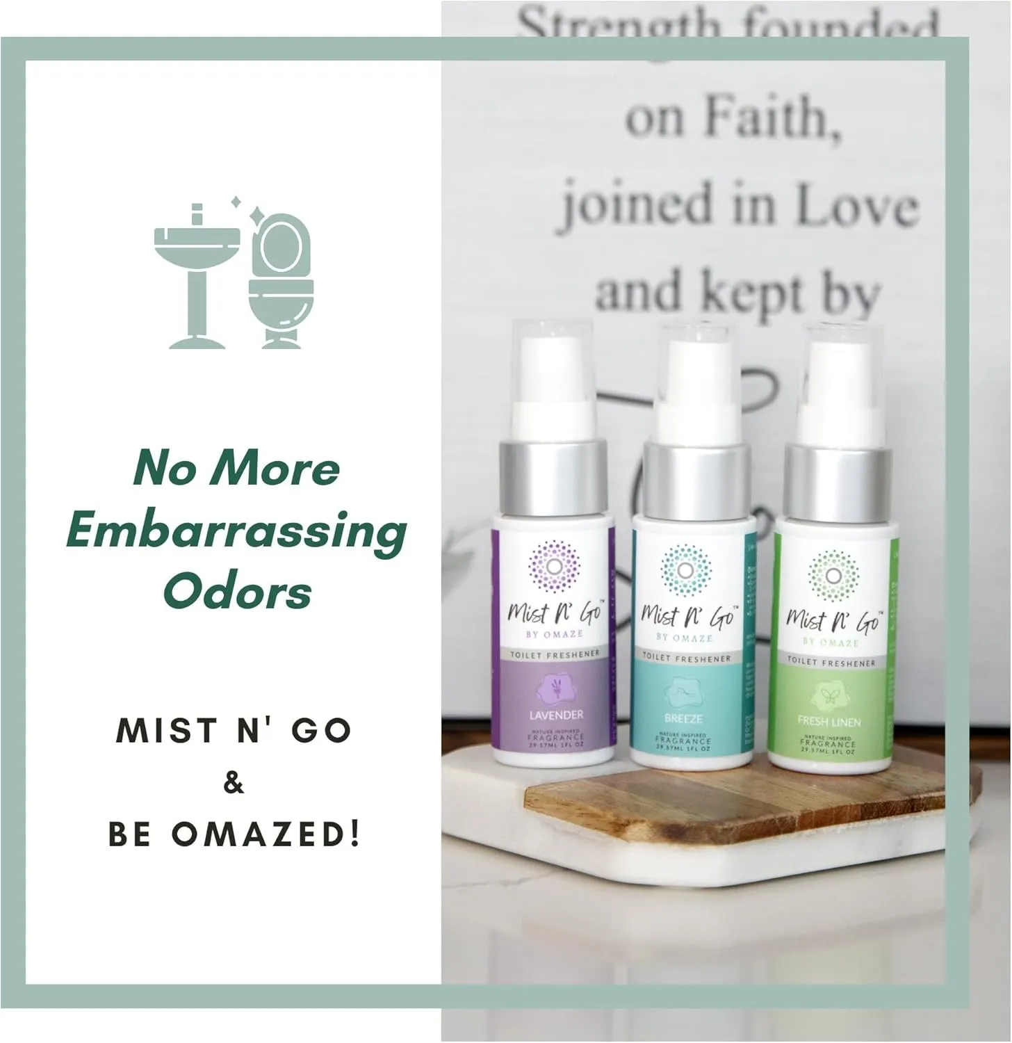 Mist N Go by Omaze Travel Bathroom Spray for Toilet Spray Odor Eliminator - Travel Toilet Spray for Bathroom Air Freshener Spray for Bathroom Deodorizer - Mix All, Travel Size (1oz x5)