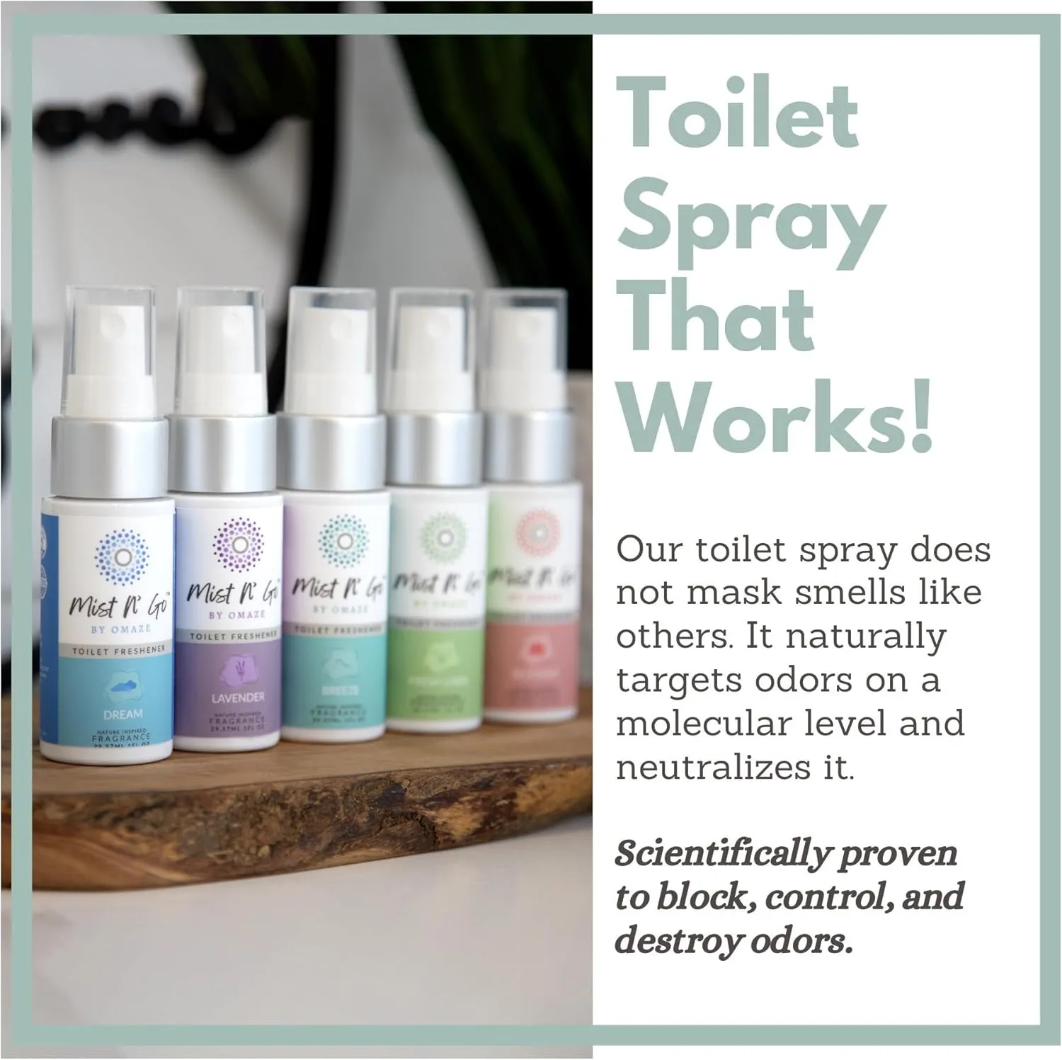Mist N Go by Omaze Travel Bathroom Spray for Toilet Spray Odor Eliminator - Travel Toilet Spray for Bathroom Air Freshener Spray for Bathroom Deodorizer - Mix All, Travel Size (1oz x5)