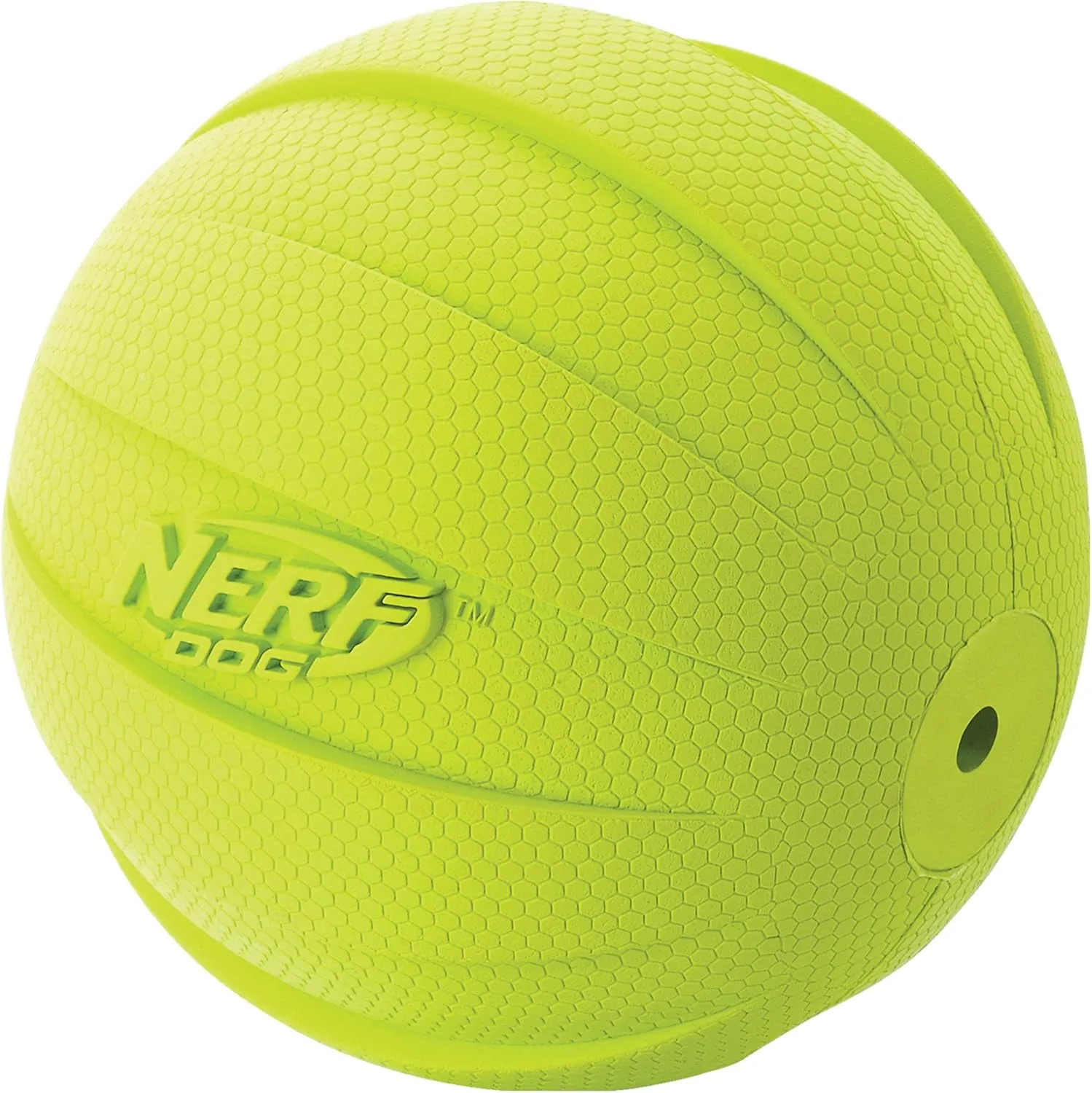 Nerf Dog Rubber Ball Dog Toy with Squeaker, Lightweight, Durable and Water Resistant, 4 Inch Diameter for Medium/Large Breeds, Single Unit, Green