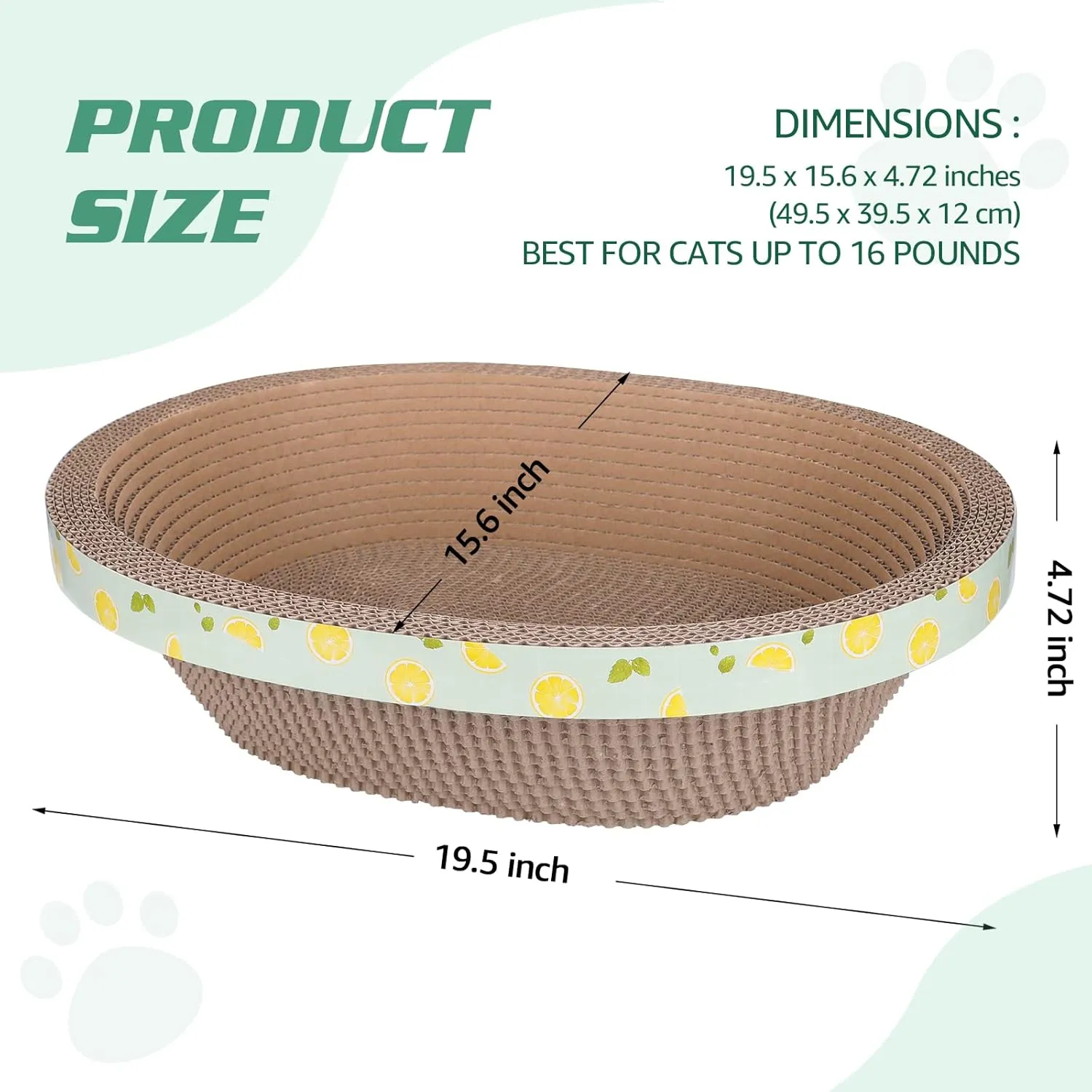 Oval Large Cat Scratcher Cardboard Bed Lounger Couch, Cat Scratching Board Lounge Box Durable, Corrugated Cat Scratch Pad for Indoor Cats Furniture Protector 19.5"